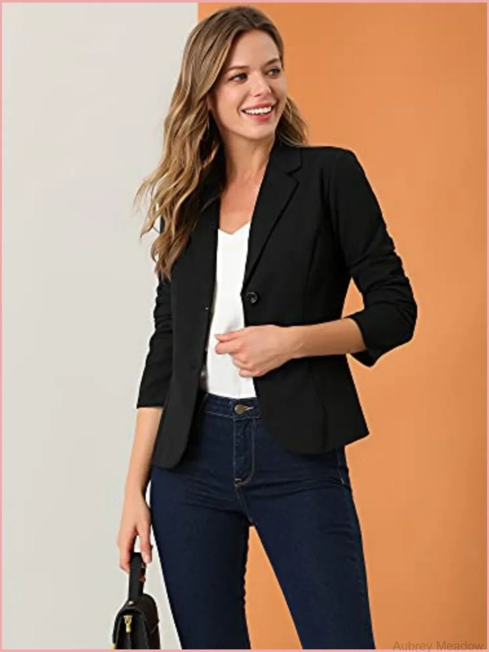 Women's Stretchy Blazer Notch Lapel Long Sleeve Suit Jacket Work Office